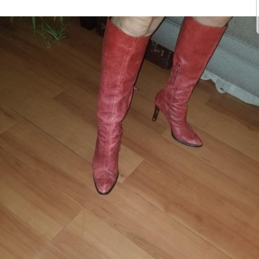 Red knee high boots